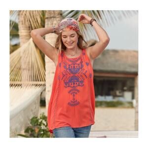 SUNDANCE Women's Embroidered Scoop Neck Tank Orange & Blue Size XS